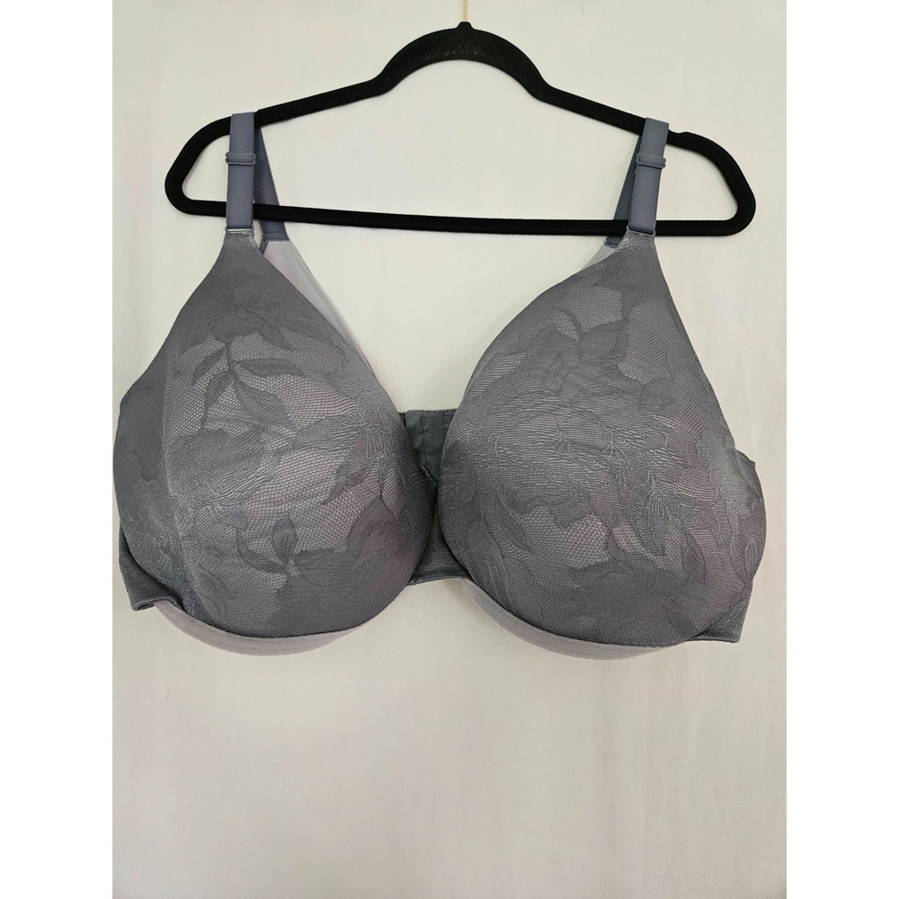 Cacique Lightly Lined Full Coverage Underwire ‎ Bra 44G  Gray Lace